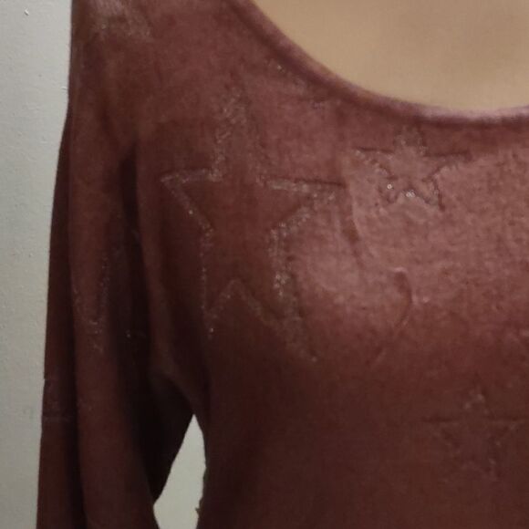 New Scandal‎ Women's Size M Top Boho Ombre Dusty Rose Pink Metallic Star Print - Picture 2 of 6